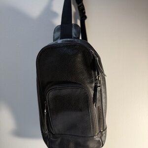 Fossil Black Black Leather Men's Sling Bag